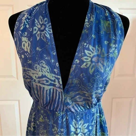 Phylipa Handmade Blue Floral Batik Halter Top Dress - Picture 3 of 7